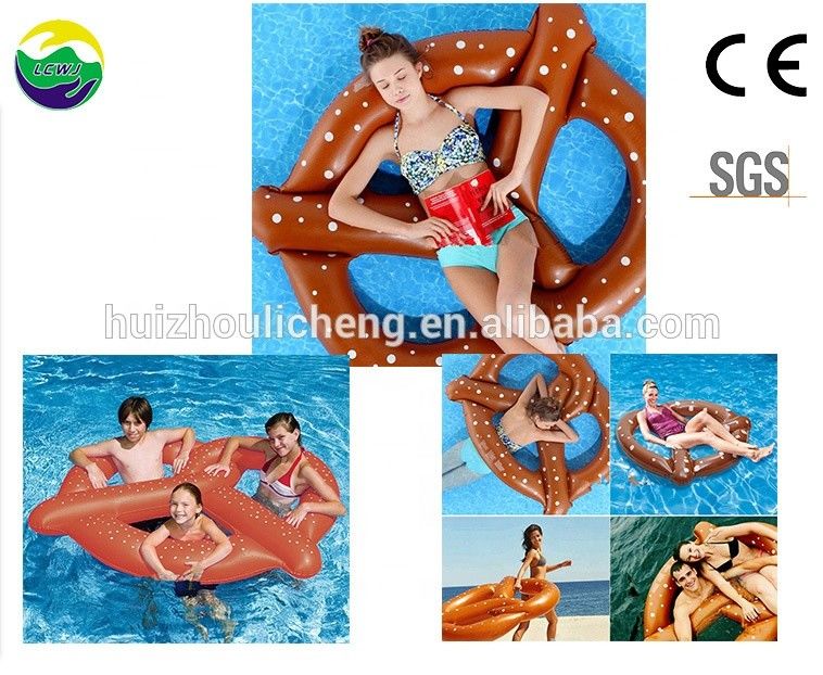 Large Bread Water Fun PVC Inflatable Pretzel Float Ring Swimming Pool Floats For Adults