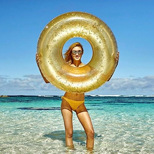 Glitter Gold  100kg Blow Up Ring Swimming Pool Inflatable Transparent Swim Ring For Adults