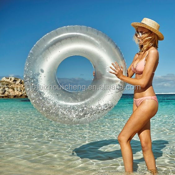 Glitter Gold  100kg Blow Up Ring Swimming Pool Inflatable Transparent Swim Ring For Adults