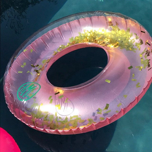 Glitter Gold  100kg Blow Up Ring Swimming Pool Inflatable Transparent Swim Ring For Adults