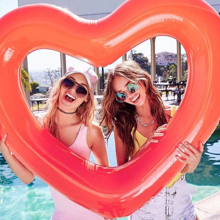 Adult Pool Float Beach Rings Inflatable 115 X 115cm Pink Heart Shaped Inflatable Pool