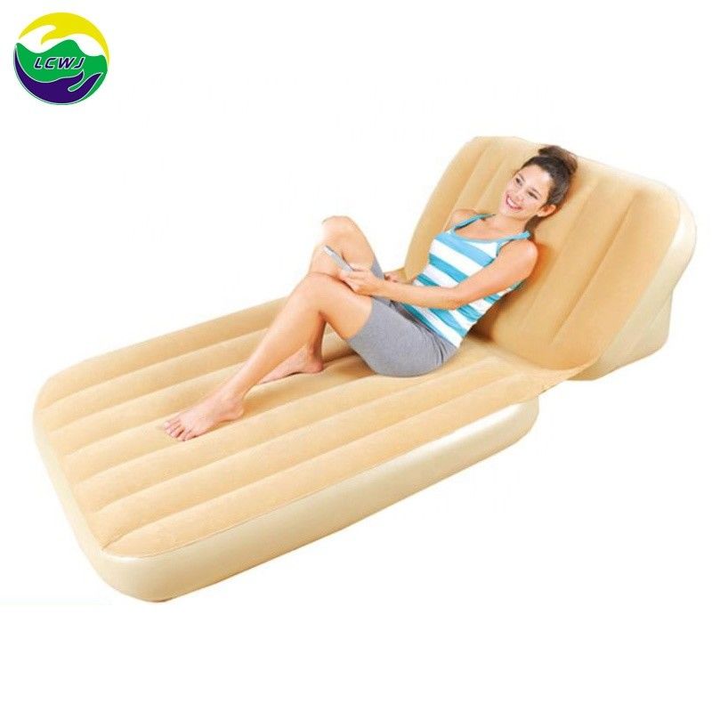 Inflatable Flocked Blow Up Outdoor Furniture Double Side Air Bed Mattress 0.35mm