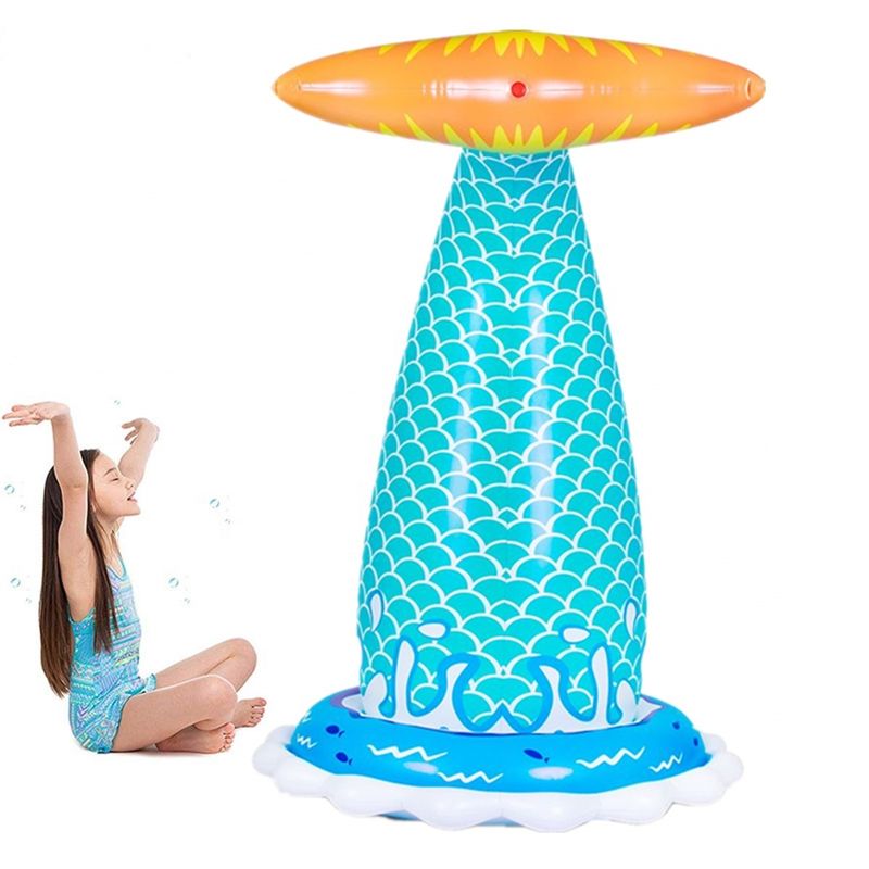 LC Huge Inflatable Mermaid Tail Sprinkler Premium Thick Eco Friendly PVC Sprays Water From Tail 6'