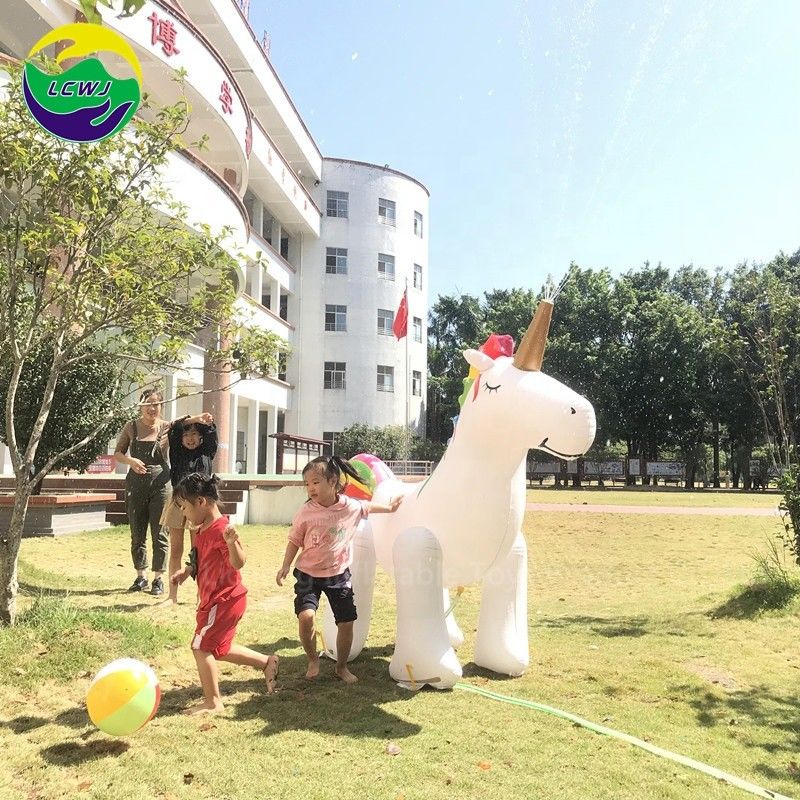 PVC Unicorn Outdoor Inflatable Toy 100kg Sprinkler Gifts Mat Supplier For Ground