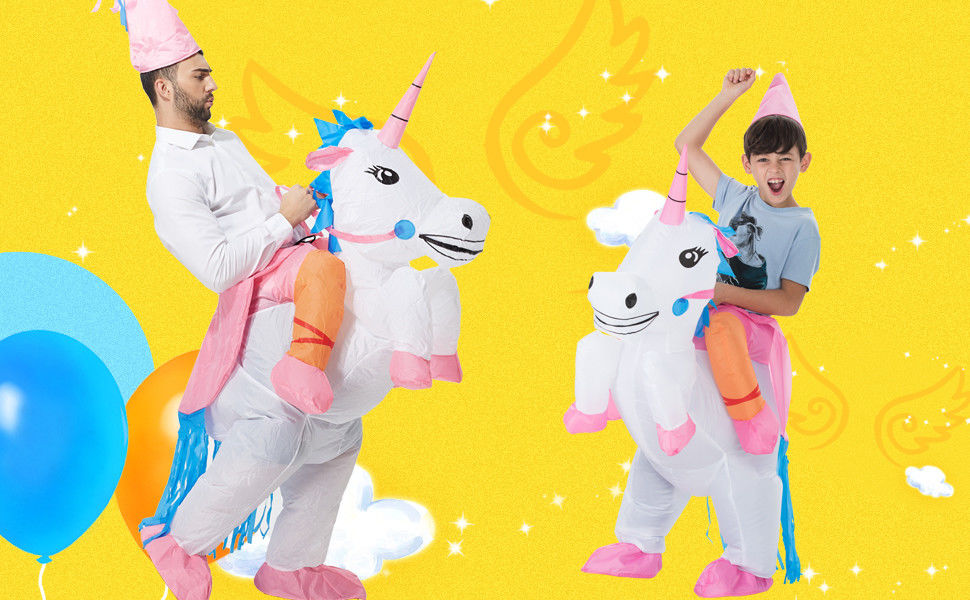 Adults Child Plastic Inflatable Toys Unicorn Rider Costumes For Christmas