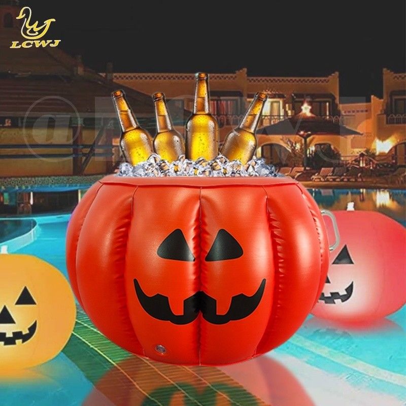 LC Halloween Pumpkin Serving Buffet Bar Cooler Food Container Drink Holder Inflatable Ice Tray For Summer BBQ Pool Party